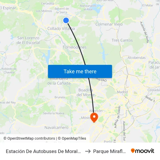 Estación De Autobuses De Moralzarzal to Parque Miraflores map