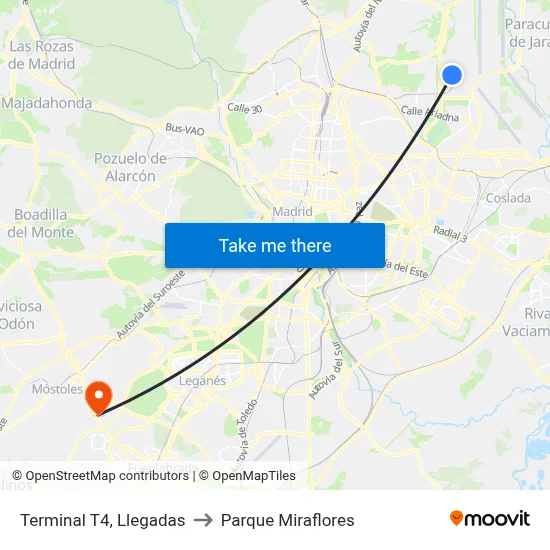 Terminal T4, Llegadas to Parque Miraflores map