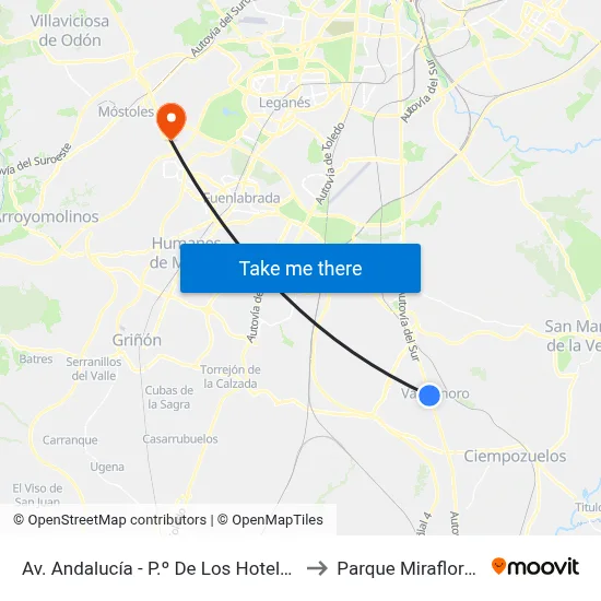 Av. Andalucía - P.º De Los Hoteles to Parque Miraflores map