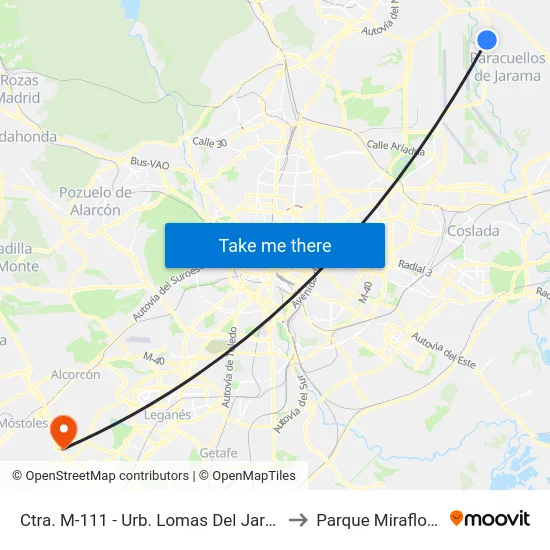 Ctra. M-111 - Urb. Lomas Del Jarama to Parque Miraflores map