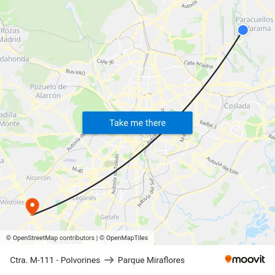 Ctra. M-111 - Polvorines to Parque Miraflores map