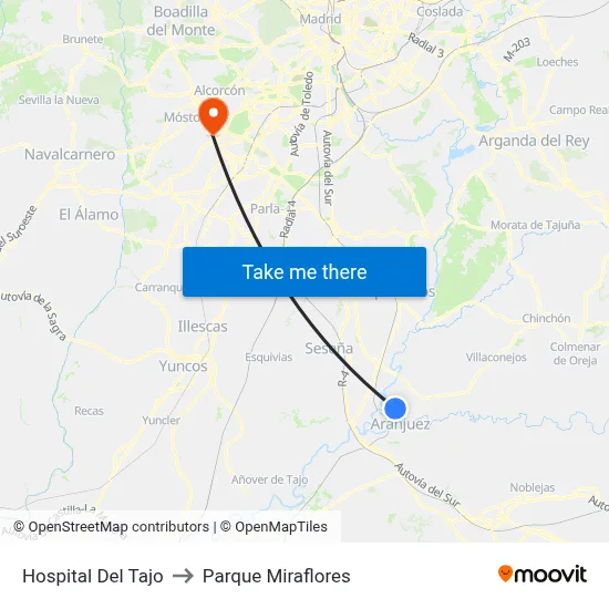 Hospital Del Tajo to Parque Miraflores map