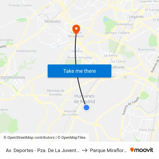 Av. Deportes - Pza. De La Juventud to Parque Miraflores map