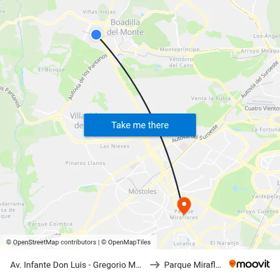 Av. Infante Don Luis - Gregorio Marañón to Parque Miraflores map