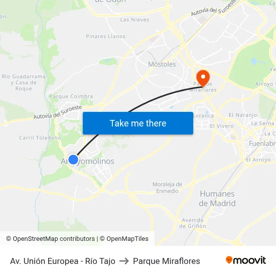 Av. Unión Europea - Río Tajo to Parque Miraflores map