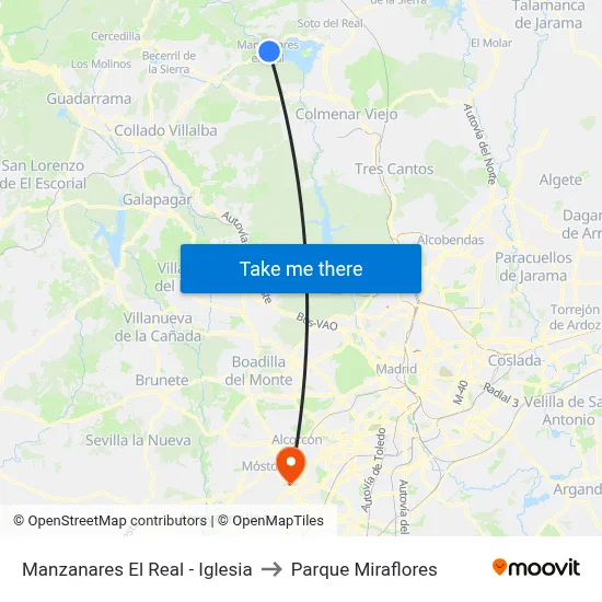 Manzanares El Real - Iglesia to Parque Miraflores map