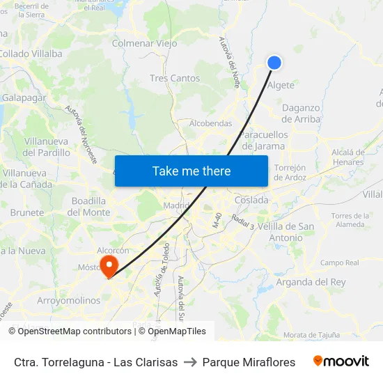 Ctra. Torrelaguna - Las Clarisas to Parque Miraflores map