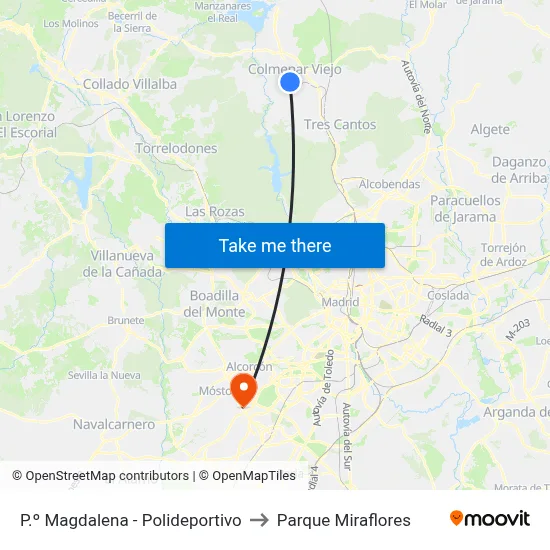 P.º Magdalena - Polideportivo to Parque Miraflores map
