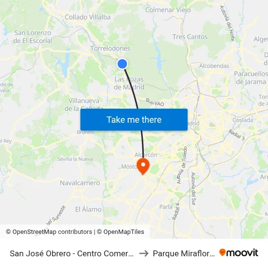 San José Obrero - Centro Comercial to Parque Miraflores map