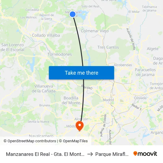Manzanares El Real - Gta. El Montañero to Parque Miraflores map