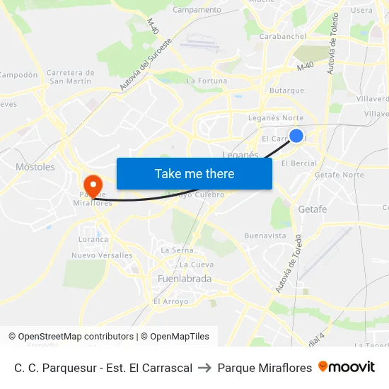 C. C. Parquesur - Est. El Carrascal to Parque Miraflores map