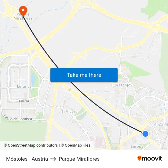 Móstoles - Austria to Parque Miraflores map