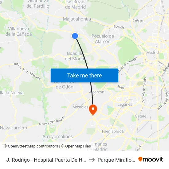 J. Rodrigo - Hospital Puerta De Hierro to Parque Miraflores map