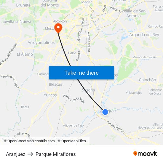Aranjuez to Parque Miraflores map
