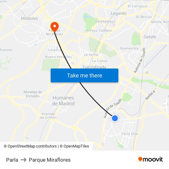 Parla to Parque Miraflores map