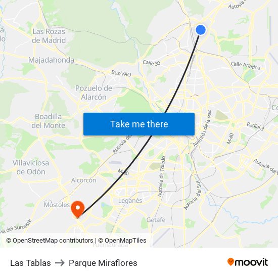 Las Tablas to Parque Miraflores map