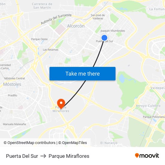 Puerta Del Sur to Parque Miraflores map