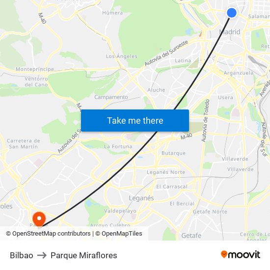 Bilbao to Parque Miraflores map