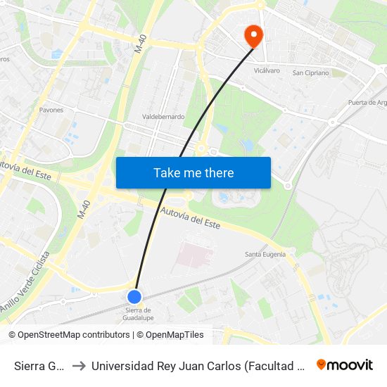 Sierra Guadalupe to Universidad Rey Juan Carlos (Facultad De Ciencias Jurídicas Y Sociales) map