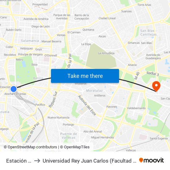 Estación De Atocha to Universidad Rey Juan Carlos (Facultad De Ciencias Jurídicas Y Sociales) map