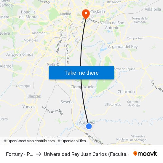 Fortuny - Punto Limpio to Universidad Rey Juan Carlos (Facultad De Ciencias Jurídicas Y Sociales) map