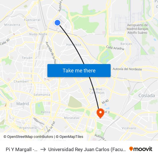 Pi Y Margall - Isabel De Valois to Universidad Rey Juan Carlos (Facultad De Ciencias Jurídicas Y Sociales) map