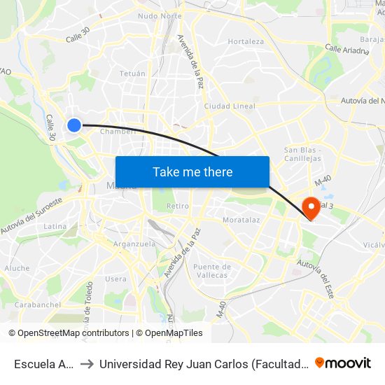 Escuela Agronómica to Universidad Rey Juan Carlos (Facultad De Ciencias Jurídicas Y Sociales) map