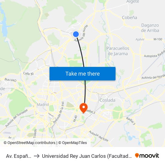 Av. España - Viveros to Universidad Rey Juan Carlos (Facultad De Ciencias Jurídicas Y Sociales) map