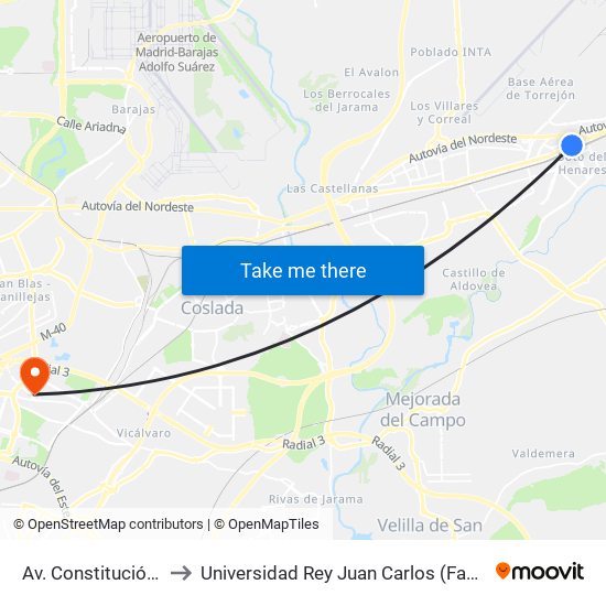 Av. Constitución - Mahatma Gandhi to Universidad Rey Juan Carlos (Facultad De Ciencias Jurídicas Y Sociales) map