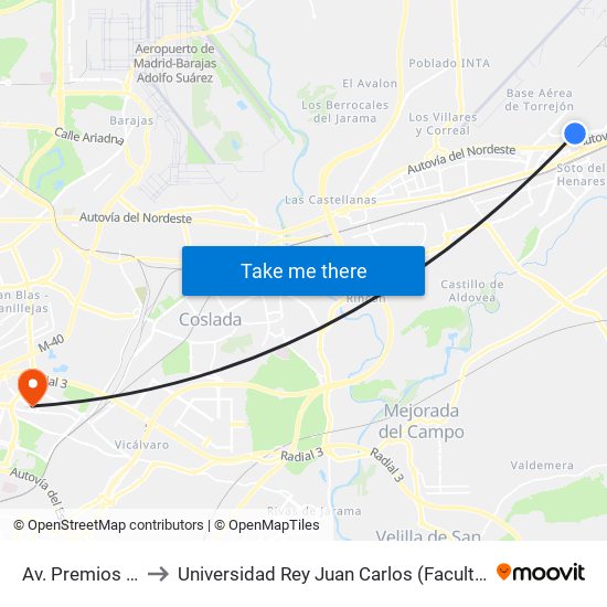 Av. Premios Nobel - Puente to Universidad Rey Juan Carlos (Facultad De Ciencias Jurídicas Y Sociales) map