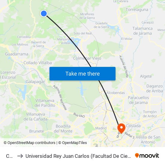 Cotos to Universidad Rey Juan Carlos (Facultad De Ciencias Jurídicas Y Sociales) map