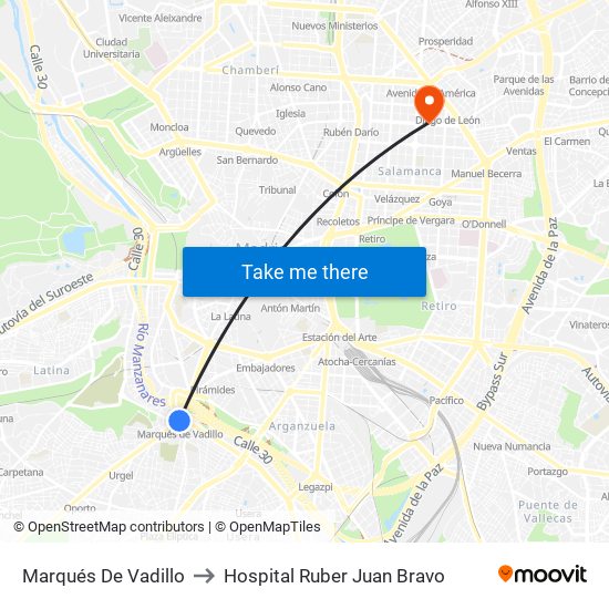 Marqués De Vadillo to Hospital Ruber Juan Bravo map