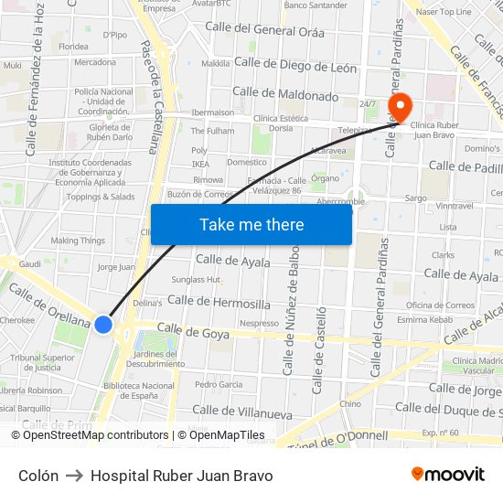 Colón to Hospital Ruber Juan Bravo map