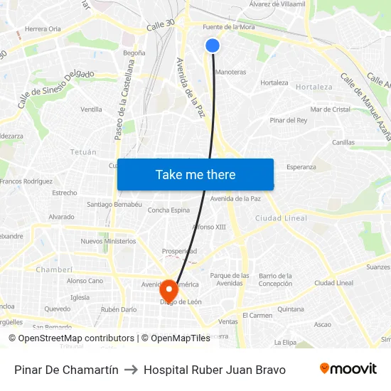Pinar De Chamartín to Hospital Ruber Juan Bravo map