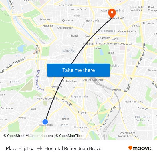 Plaza Elíptica to Hospital Ruber Juan Bravo map