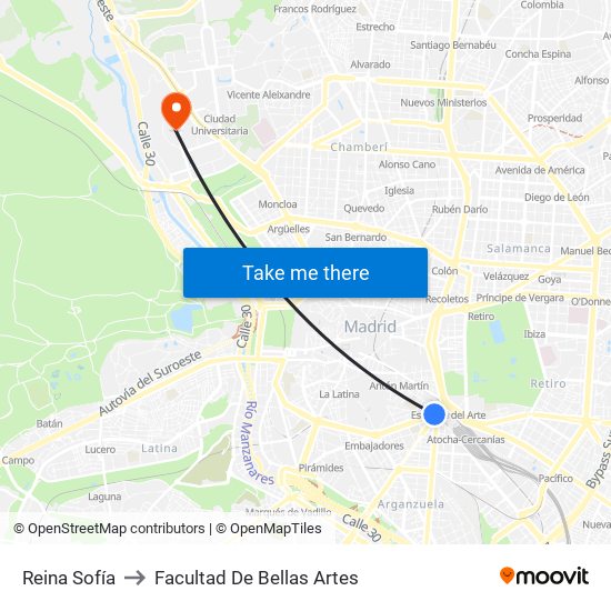 Reina Sofía to Facultad De Bellas Artes map