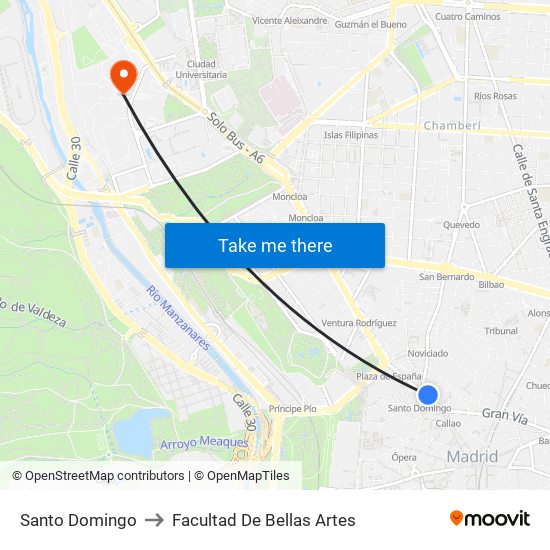 Santo Domingo to Facultad De Bellas Artes map