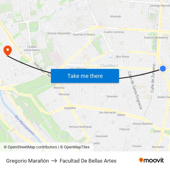 Gregorio Marañón to Facultad De Bellas Artes map