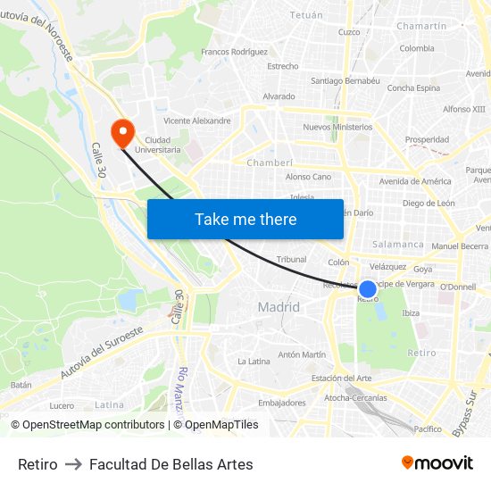 Retiro to Facultad De Bellas Artes map