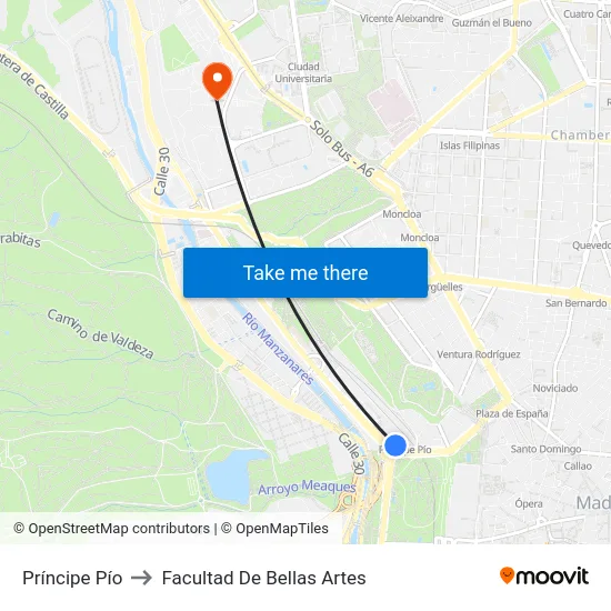 Príncipe Pío to Facultad De Bellas Artes map