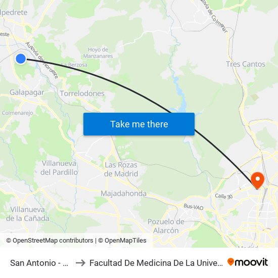 San Antonio - Playa De Samil to Facultad De Medicina De La Universidad Autónoma De Madrid map