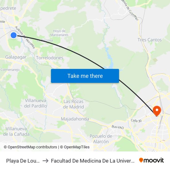 Playa De Louro - Chopos to Facultad De Medicina De La Universidad Autónoma De Madrid map