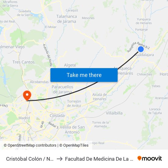Cristóbal Colón / Núñez De Balboa (Antes) to Facultad De Medicina De La Universidad Autónoma De Madrid map