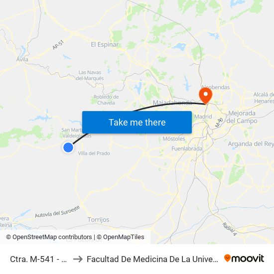 Ctra. M-541 - Amor De Dios to Facultad De Medicina De La Universidad Autónoma De Madrid map