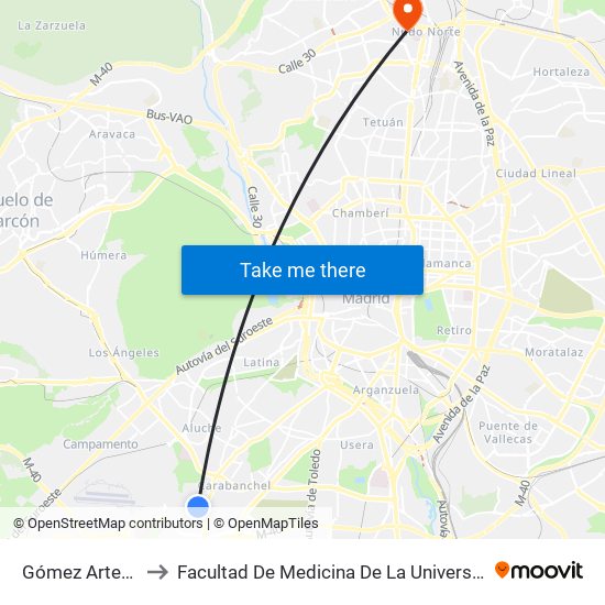 Gómez Arteche - Alzina to Facultad De Medicina De La Universidad Autónoma De Madrid map