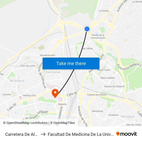 Carretera De Alcobendas - M40 to Facultad De Medicina De La Universidad Autónoma De Madrid map