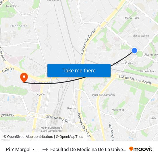 Pi Y Margall - Blasco Ibáñez to Facultad De Medicina De La Universidad Autónoma De Madrid map