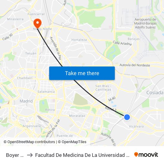 Boyer - Vigil to Facultad De Medicina De La Universidad Autónoma De Madrid map