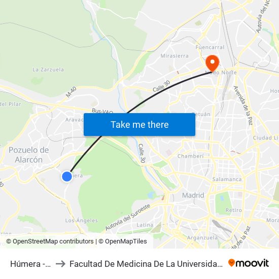 Húmera - Pueblo to Facultad De Medicina De La Universidad Autónoma De Madrid map