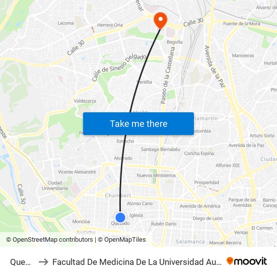 Quevedo to Facultad De Medicina De La Universidad Autónoma De Madrid map